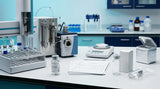 Laboratory quality control scene comparing peptide pricing through HPLC testing, documentation and cold chain handling
